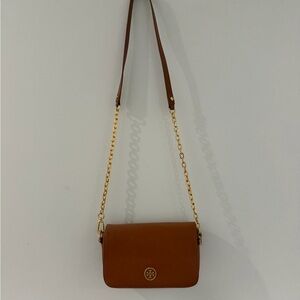 Tory Burch Brown Leather Crossbody with Gold Chain Strap